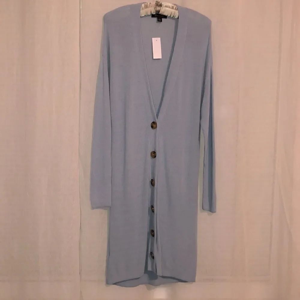 Ann Taylor S Long Button Front Light Blue Knit Cardigan